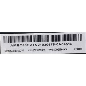MAIN PARA TV INSIGNIA / NUMERO DE PARTE 317GAAMBC60CVT / TD.T950.67 / NUMERO DE PANEL TPT320WH-AT022.H REV:S1Q / DISPLAY PT320AT02-2 /  MODELO NS-32DF310NA19